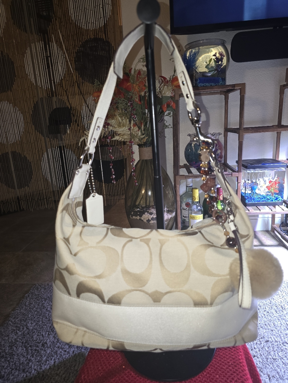 Coach Signature Stripe Hobo Handbag In Preloved Condition - Picture 10 of 13